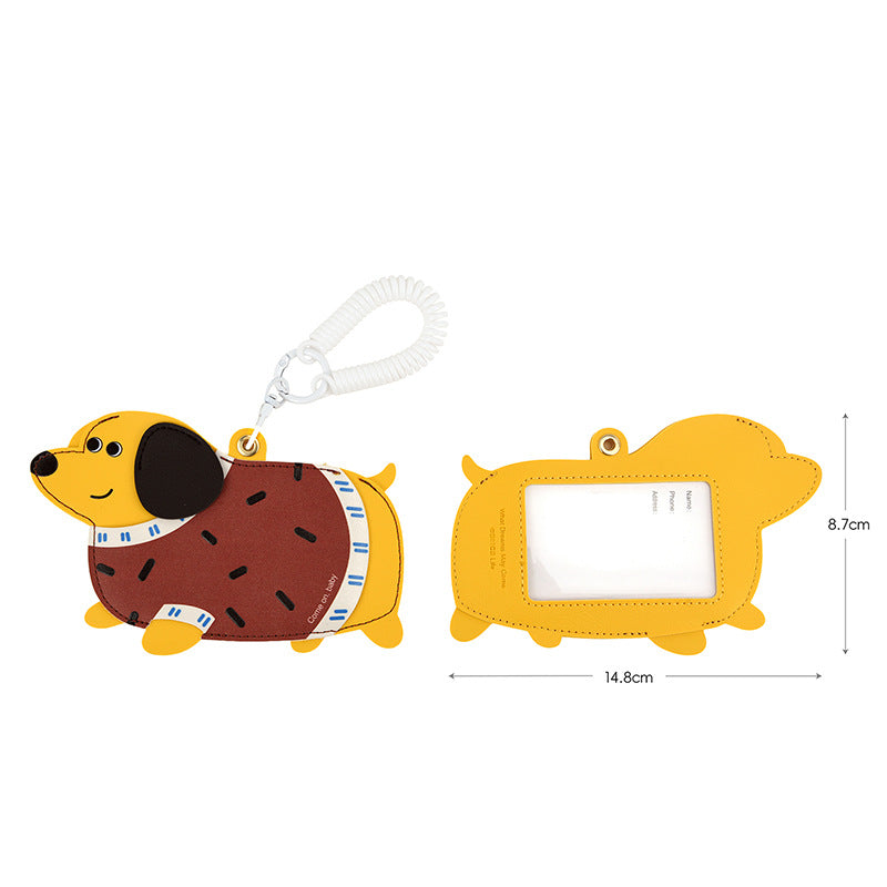 Wholesale Cartoon Dachshund Leather Card Holder Keychain Cute Student Gift Fashion Bag Charm