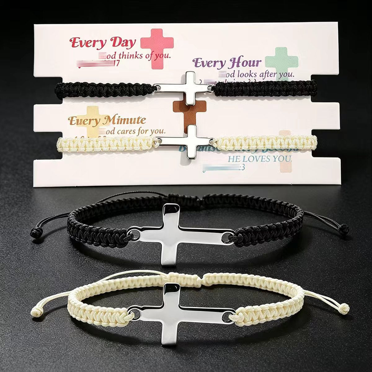 Wholesale Stainless Steel Cross Woven Rope Bracelet Black Red Unisex Couple Gift Chic Fashion Accessory For Resale