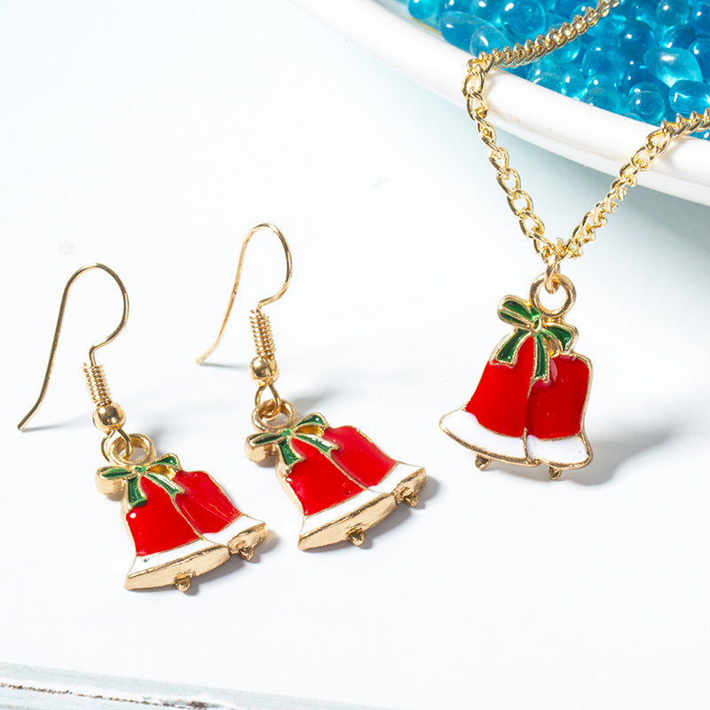 Wholesale Christmas Cute Santa Claus Oil Drop Necklaces Alloy Ring Earrings Bracelet Set ACC-NE-MDD001