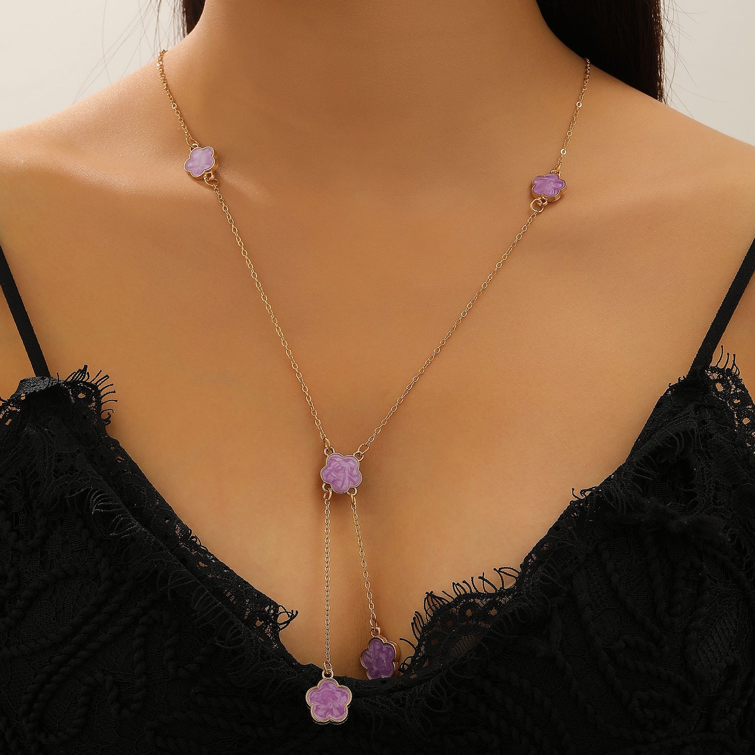 Wholesale lucky five-petal flower tassel pendant Necklace