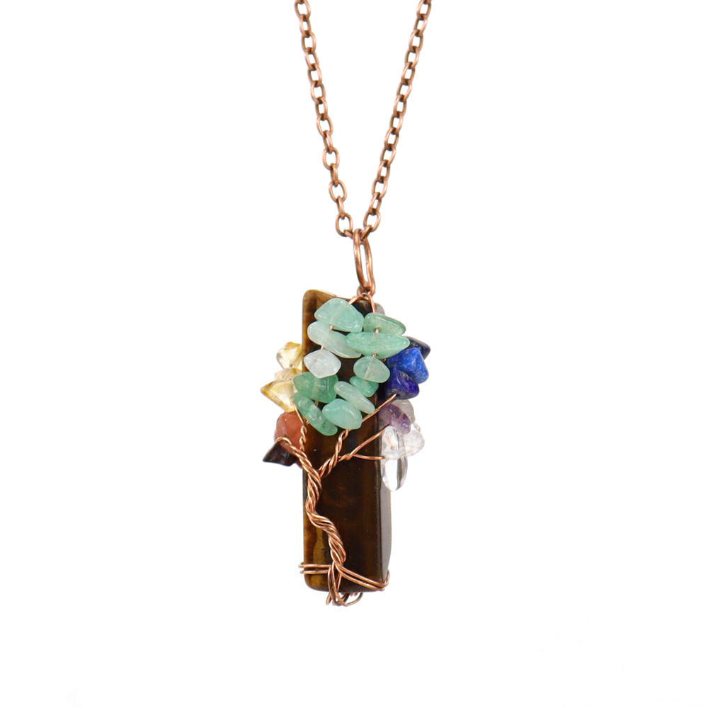 Wholesale Irregular Natural Stone Amethyst Tree Of Life Pendant Necklace Handwoven Fashion Jewelry Boutique Resale