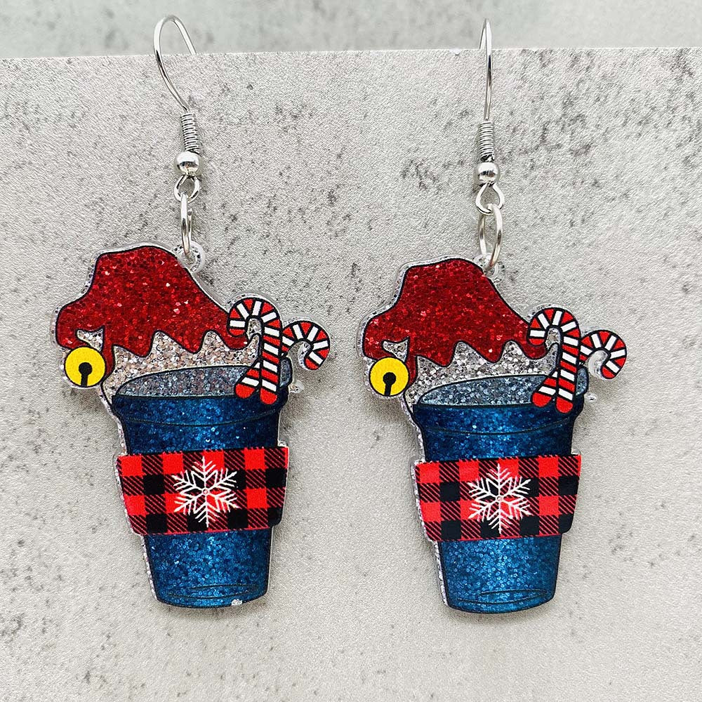 Wholesale Christmas Lights Red Wine Glass Acrylic Earrings ACC-ES-ChenY083