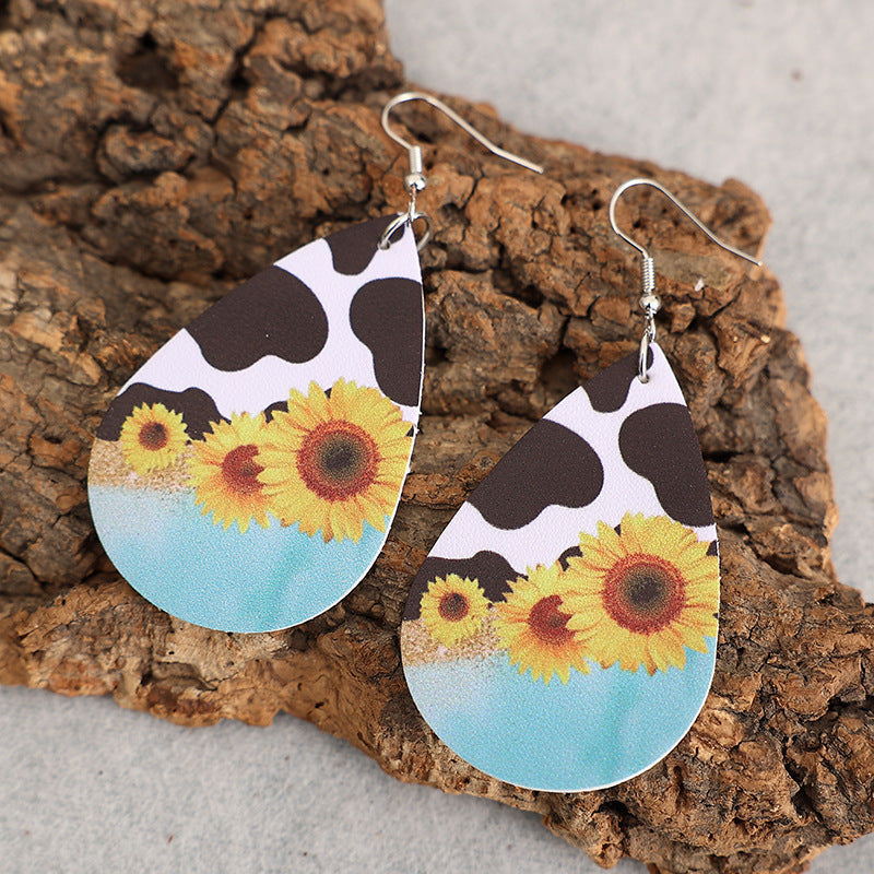 Wholesale  sunflower milk print leather earrings earrings
