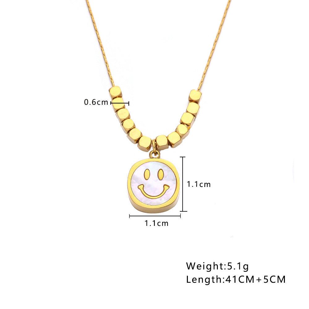 Wholesale Mother of Pearl Smile Pendant Titanium Steel Necklace Choker Necklaces ACC-NE-DaLang002