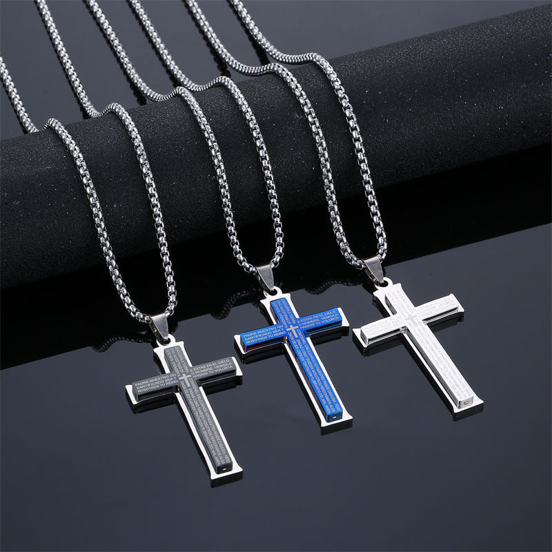 Wholesale Stainless Steel Vintage Cross Pendant Necklace For Men Double Layer Layering Jewelry Fashion Accessory