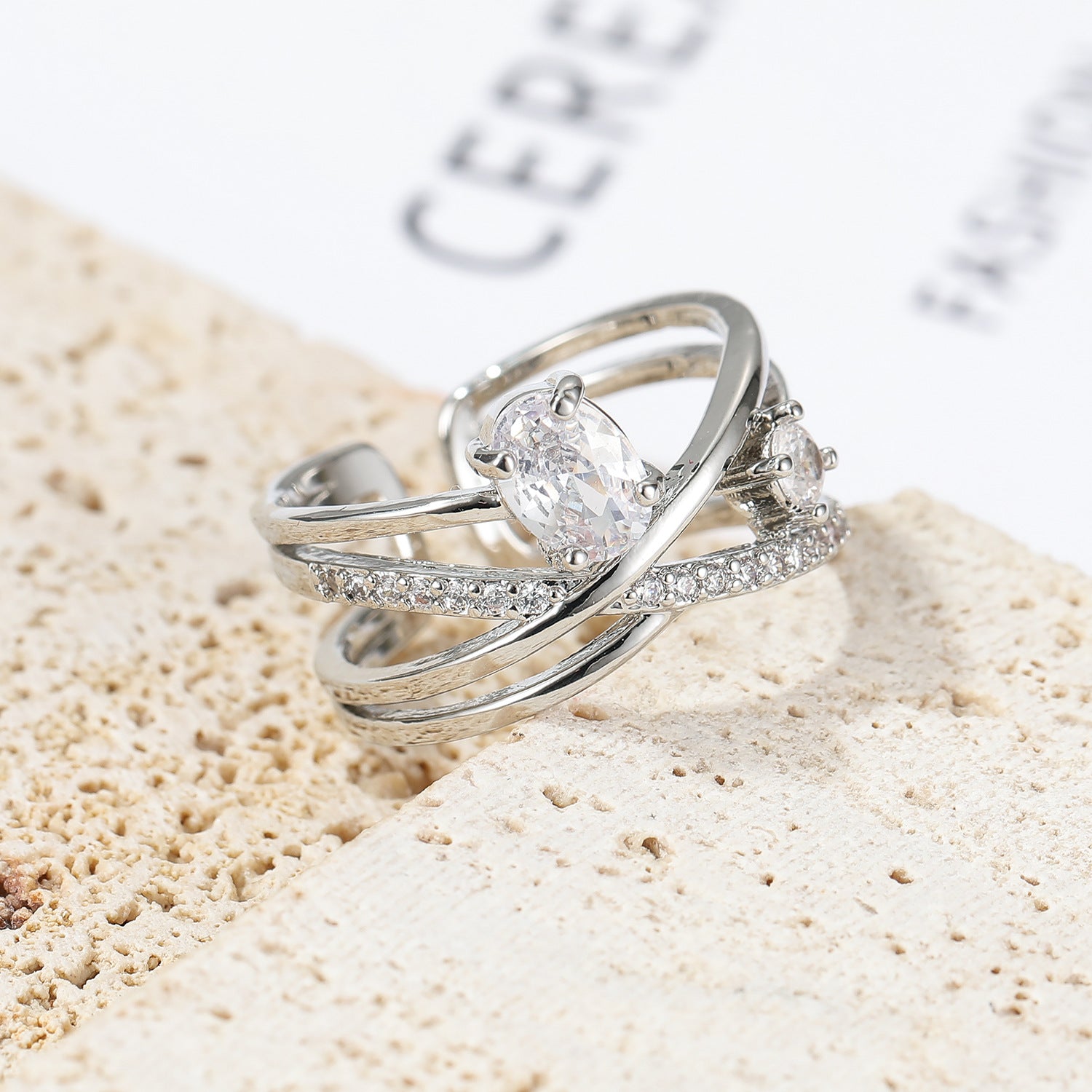 Wholesale Diamond Ring Cross Stacked Row Ring Adjustable Rings