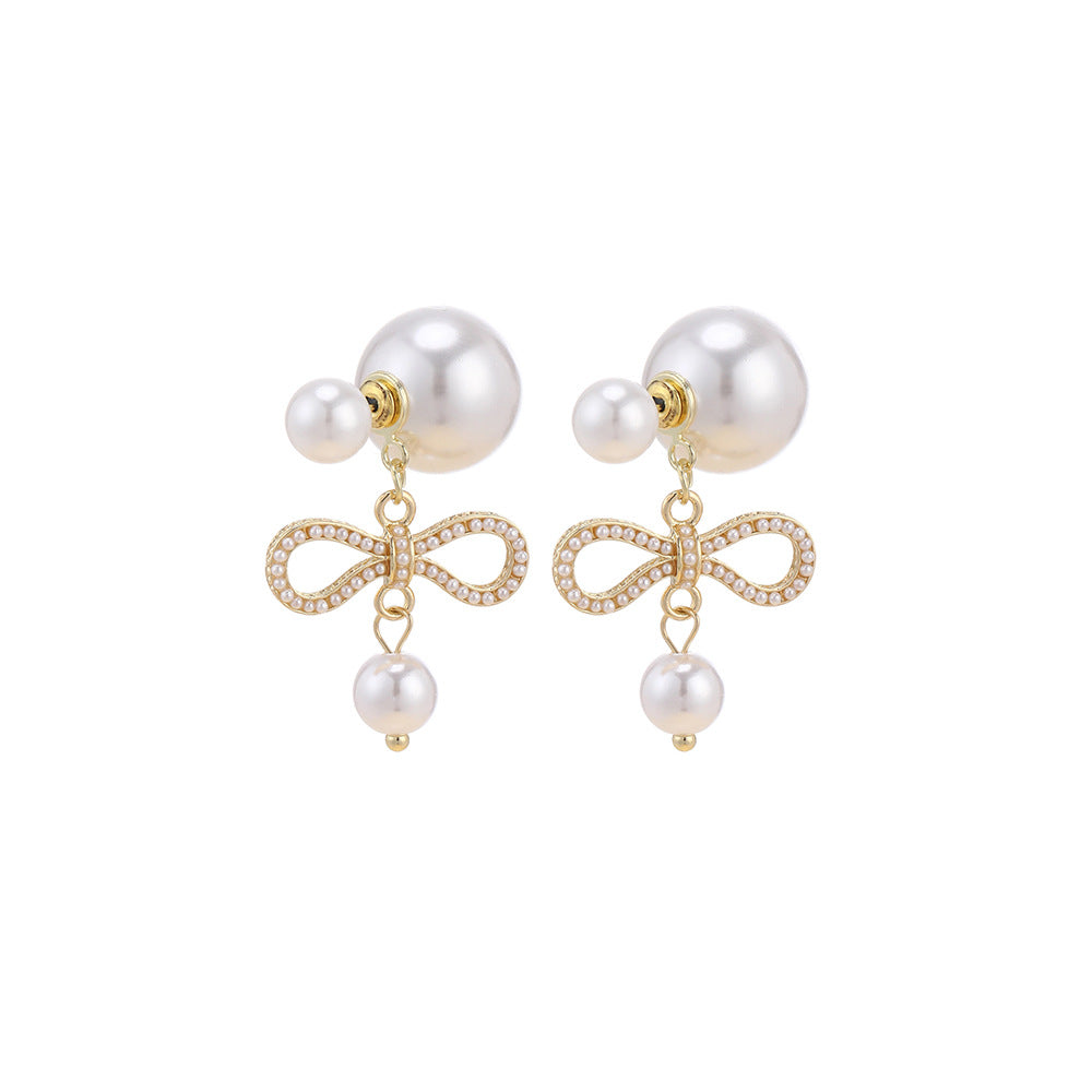 Wholesale Pearl bow pendant stud earrings
