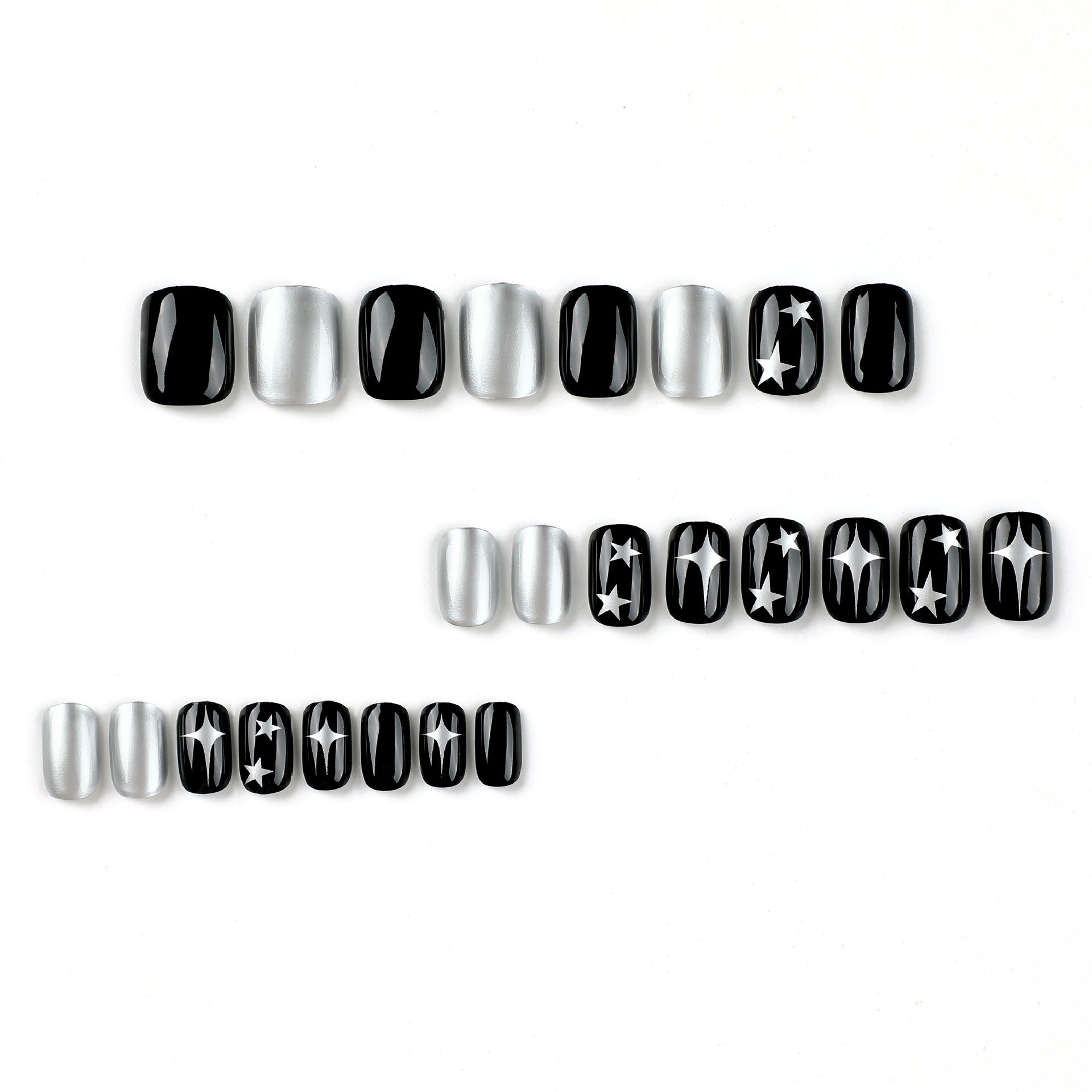 Wholesale 24 Pieces/box Silver Star Press-on Nails Kits Nail Stickers ACC-NS-LeFan035