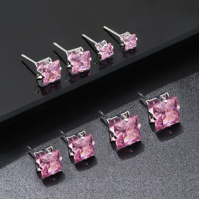 Wholesale S925 ear hole four-claw square zircon  light luxury earring