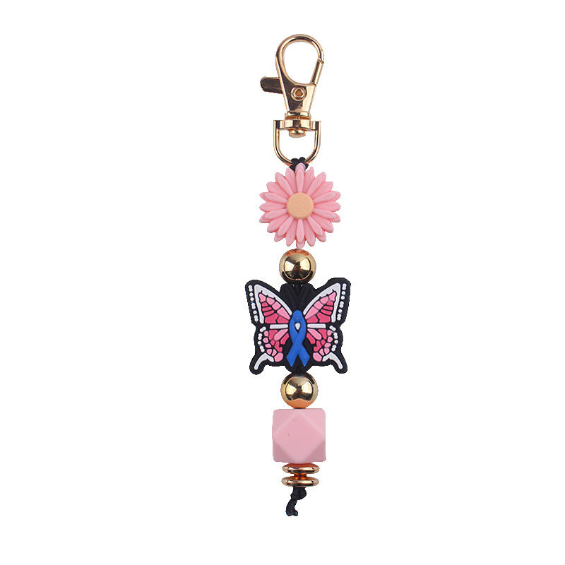 Wholesale Cartoon Colorful Butterfly Silicone Beaded Lanyard Keychain ACC-KC-GuangTian066