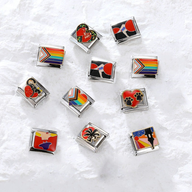 Wholesale Italian modular handmade rainbow heart  DIY Composable Bracelet Charms DIY Bracelets