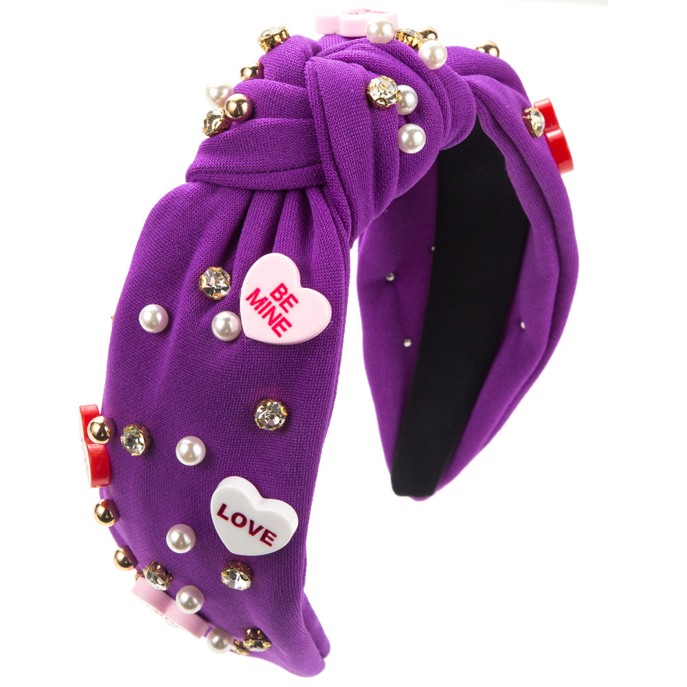 Wholesale Valentine's Day Velvet Set with Diamond Pearl Knot Fabric Hair Hoop ACC-HD-HM010