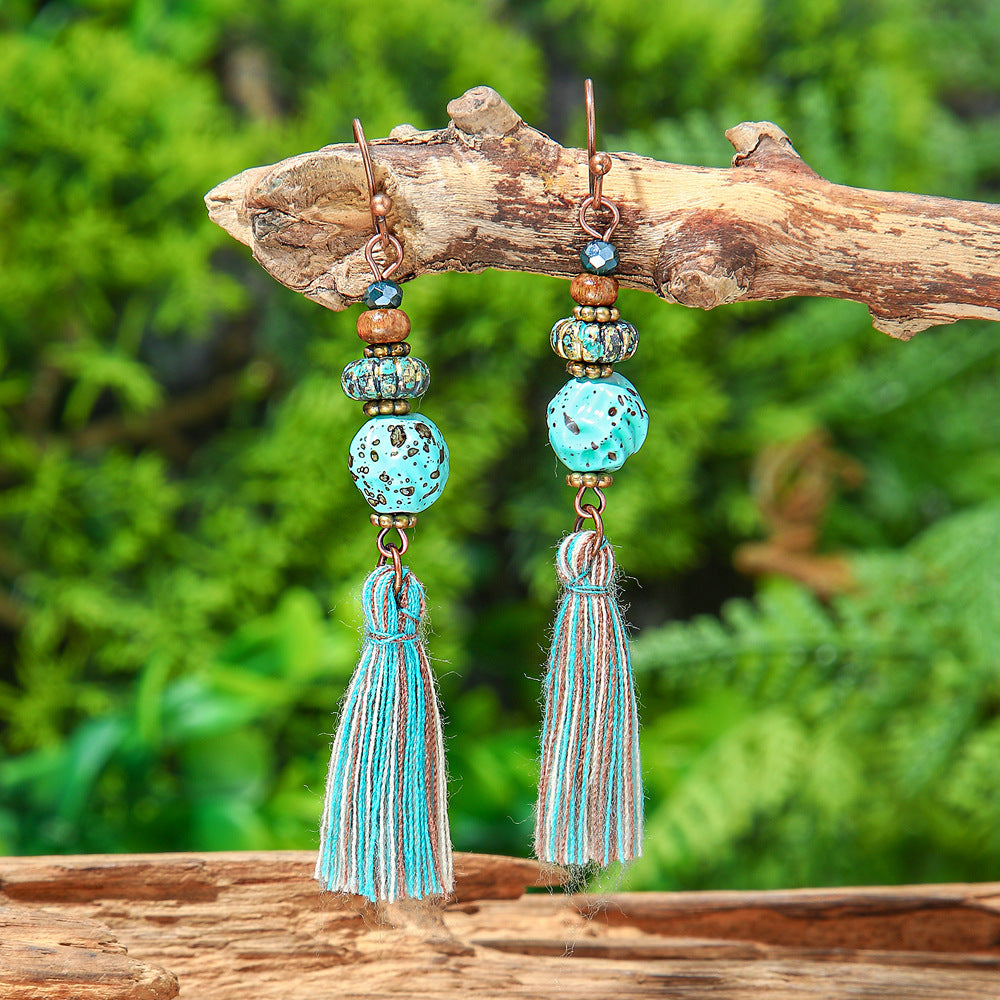 Wholesale Vintage Leaf Pendant Tassel Earrings Alloy Hollow Carved Fashion Jewelry