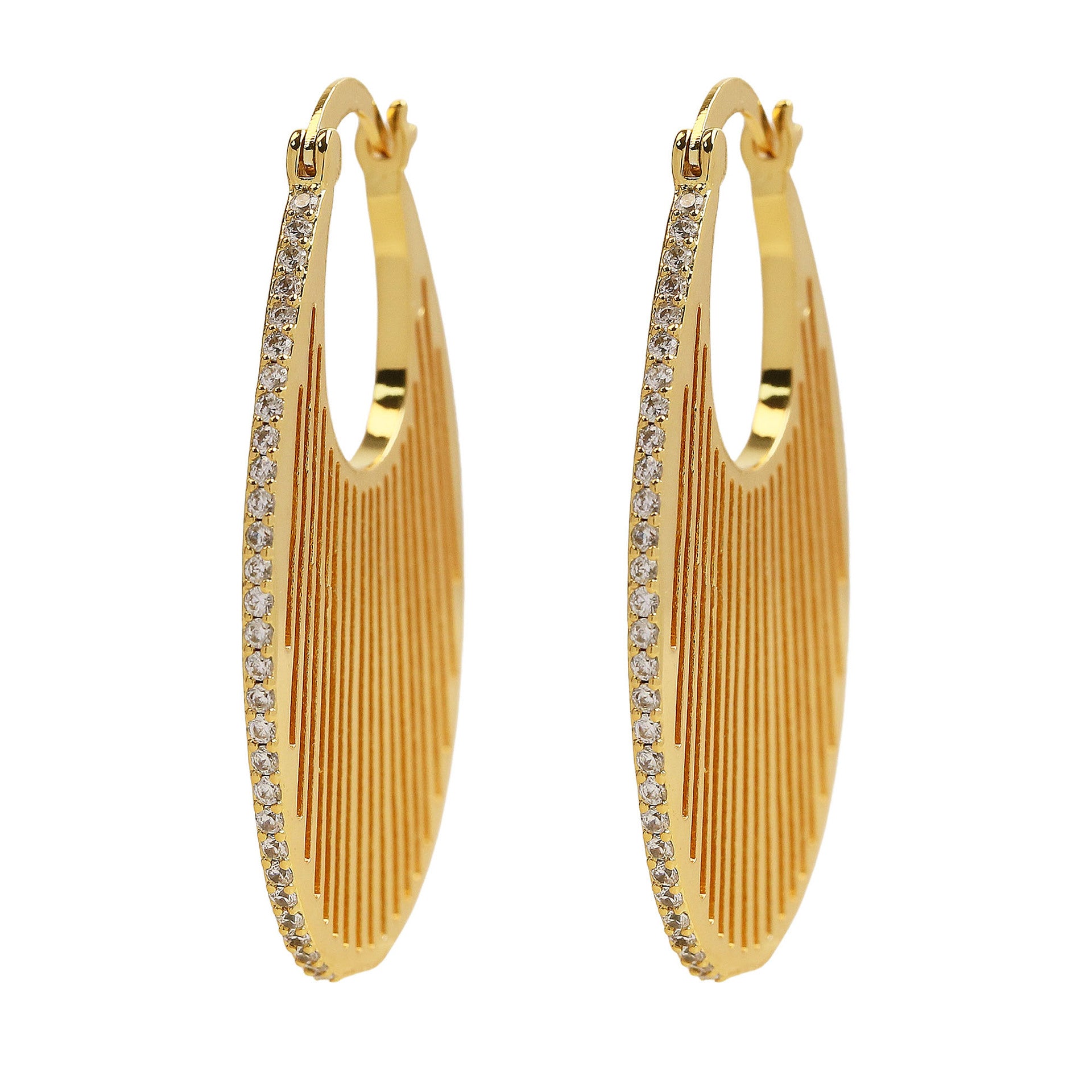 Wholesale 18k gold small large brass zircon oval arc earring