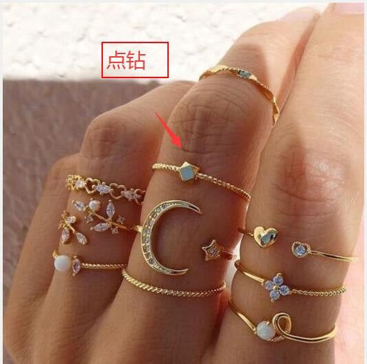 Wholesale Star,  Moon,  Heart,  Leaf,  Geometric 10-Piece Ring Set