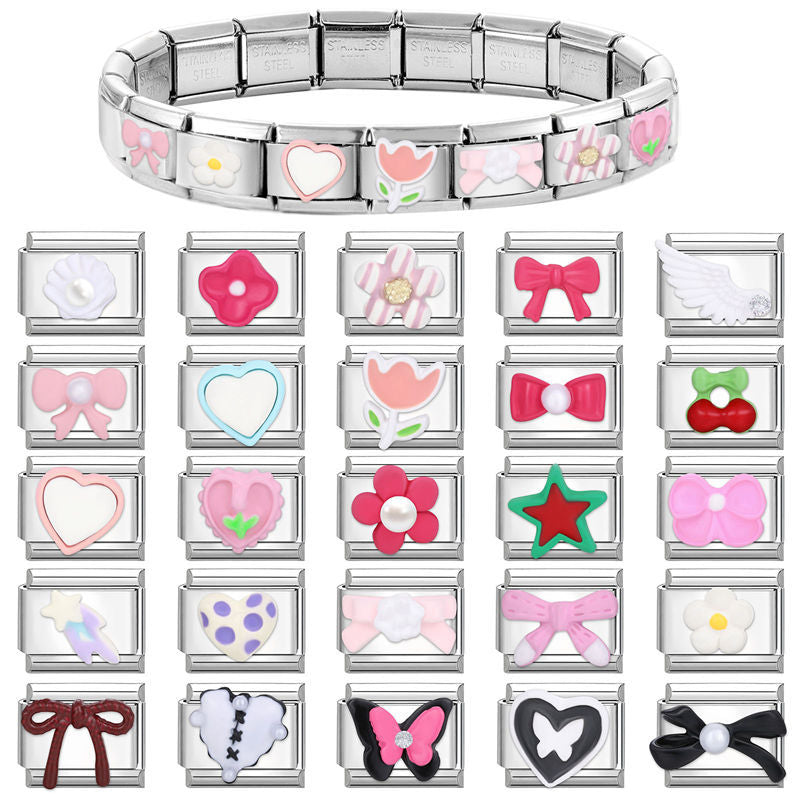 Wholesale  Italian modular bracelet 9mm DIY splicing detachable stainless steel letter flower combinable bracelet