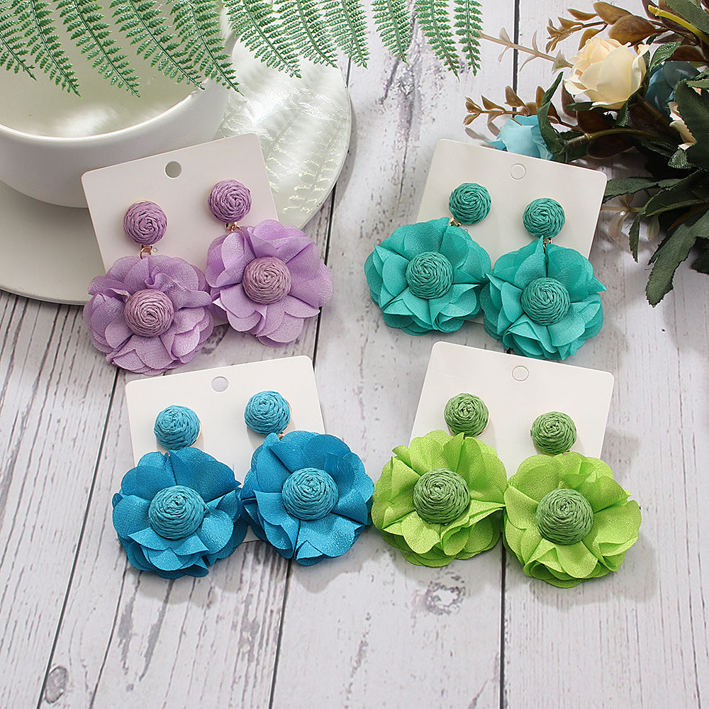 Wholesale Bohemian Raffia Flower Earrings Vintage Earrings ACC-ES-Yiniao001