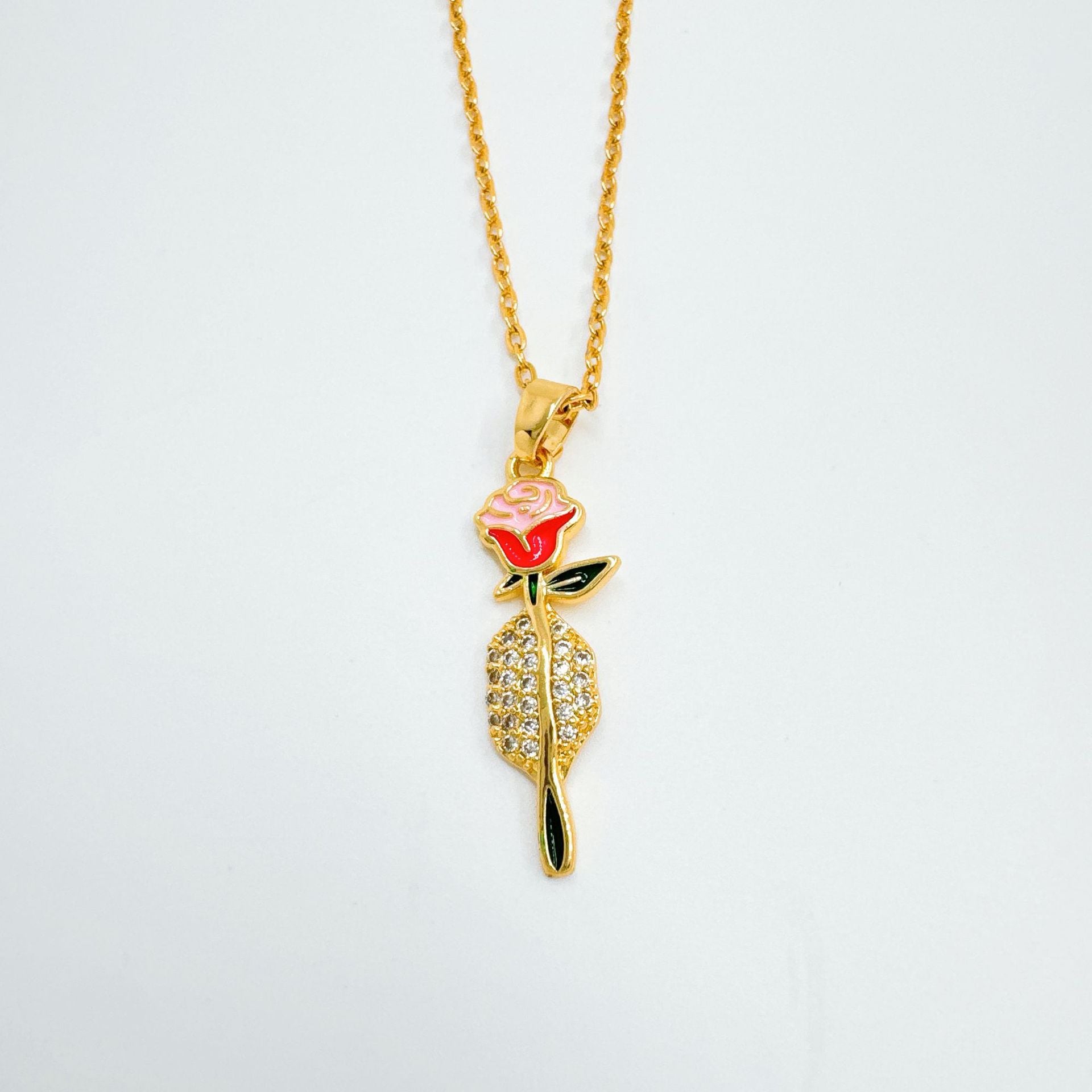 Wholesale Electroplated Copper Rose Flower Pendant Necklace,  Jewelry Accessory for Girls