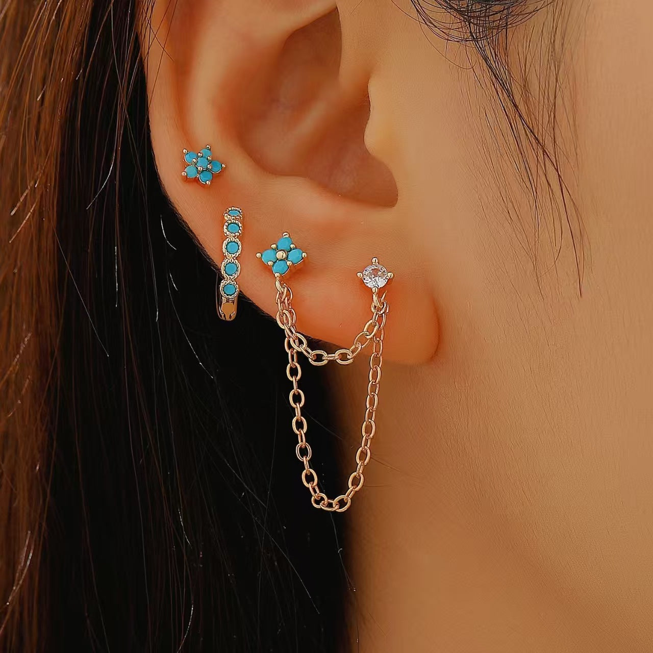 Wholesale Asymmetrical Star and Moon Earrings with Zircon Studs Blingbling Earrings Gold Plated Earrings