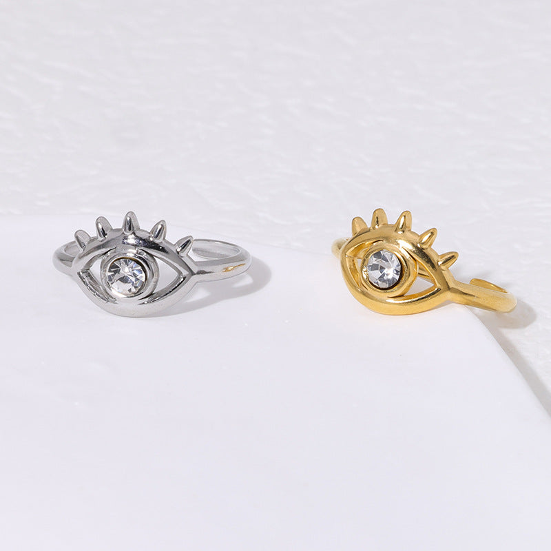 Wholesale Electroplated Stainless Steel Open Ring Rhinestone Eye Design Chic Jewelry Accessory For Everyday Wear