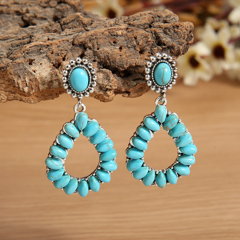 Wholesale Retro Water Drop Hollow-Out Turquoise Earrings,  Fashion Accessory for Boutique Resale