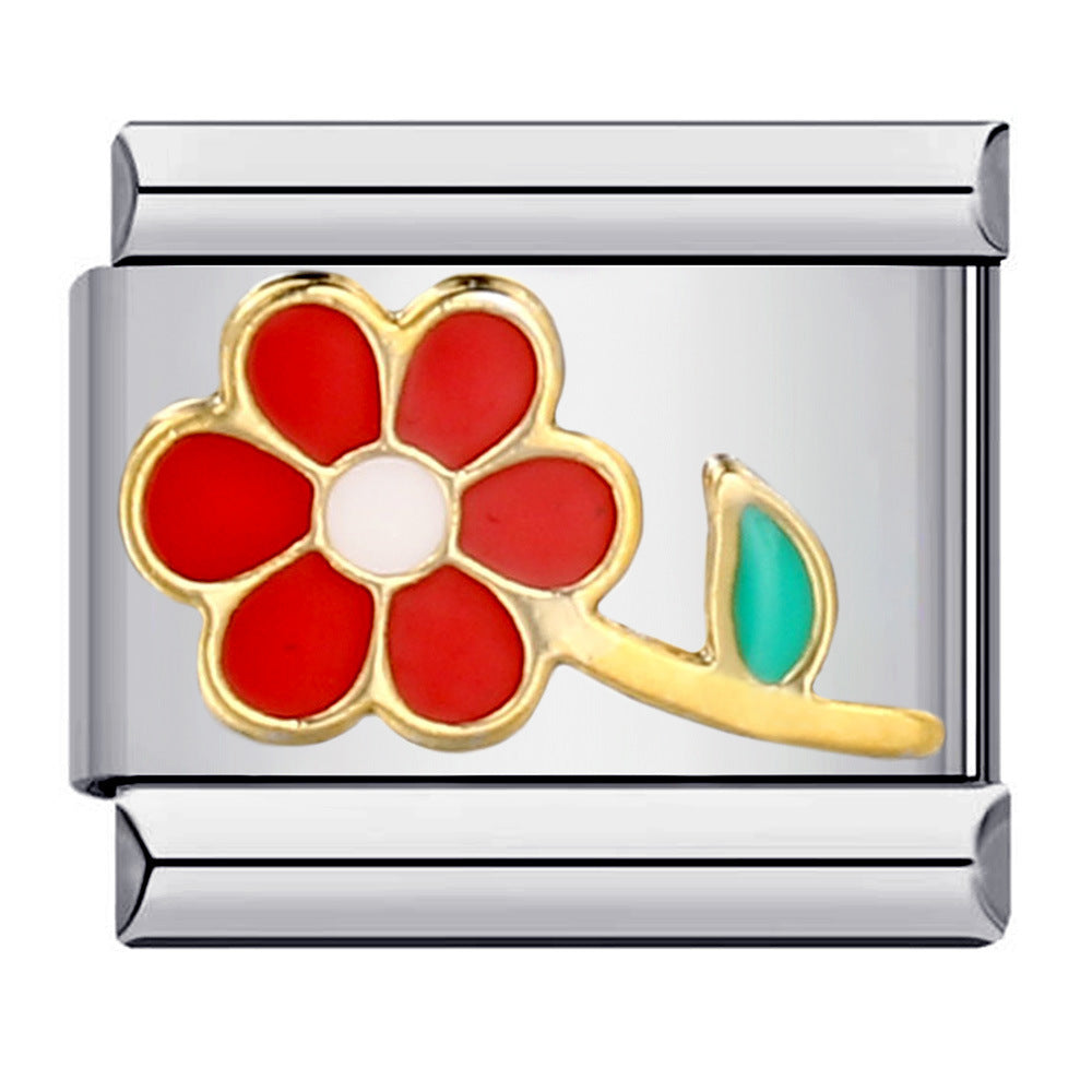 Wholesale flower series titanium steel bracelet welding pattern oil drop DIY Italian module Charms