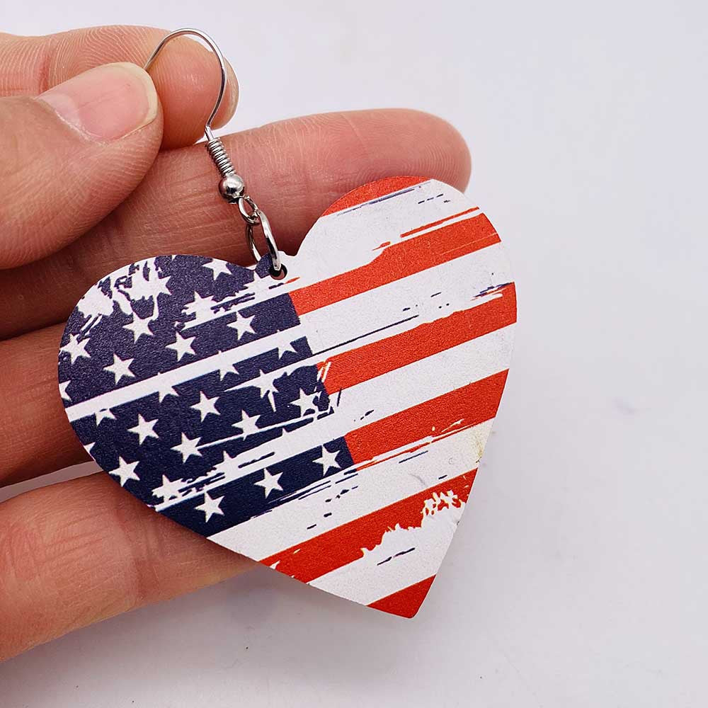 Wholesale Independence Day Wood Heart Pendant Earrings ACC-ES-ChenY059