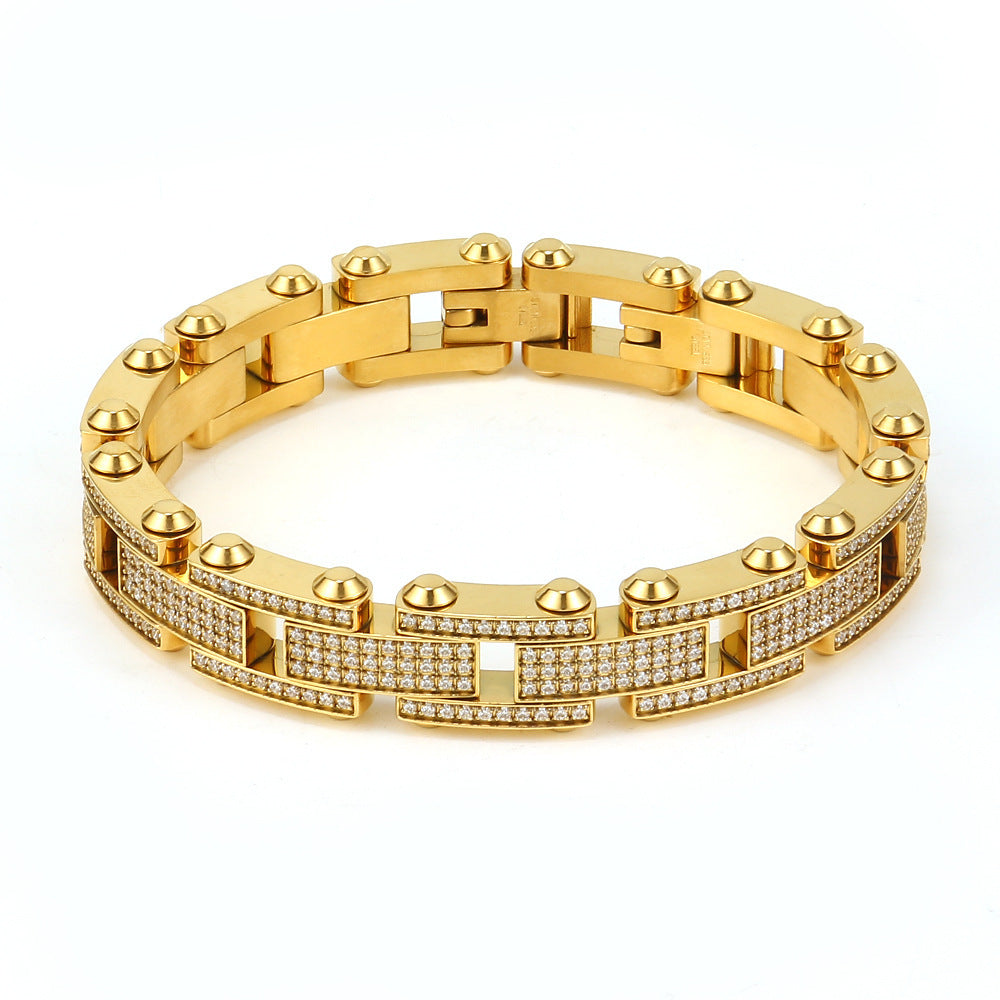 Wholesale Luxury Stainless Steel Diamond Encrusted Hip-hop Bracelet