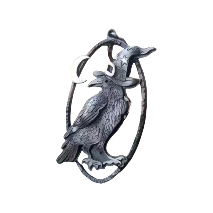Wholesale Retro Magic Crow Wizard Hat Moon Oval Pendant Necklace