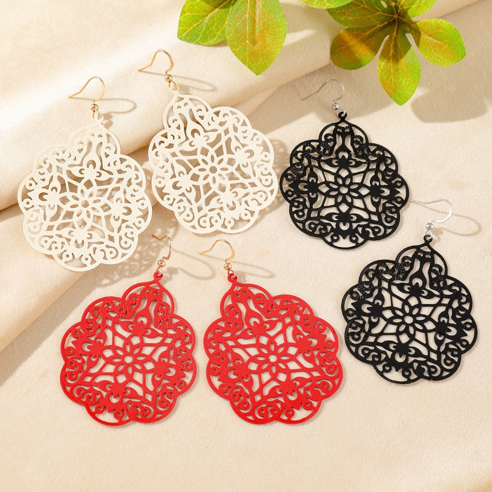 Wholesale Bohemian Style Iron Spray Paint Earrings,  Geometric Hollow Design,  Boutique Jewelry Accessory