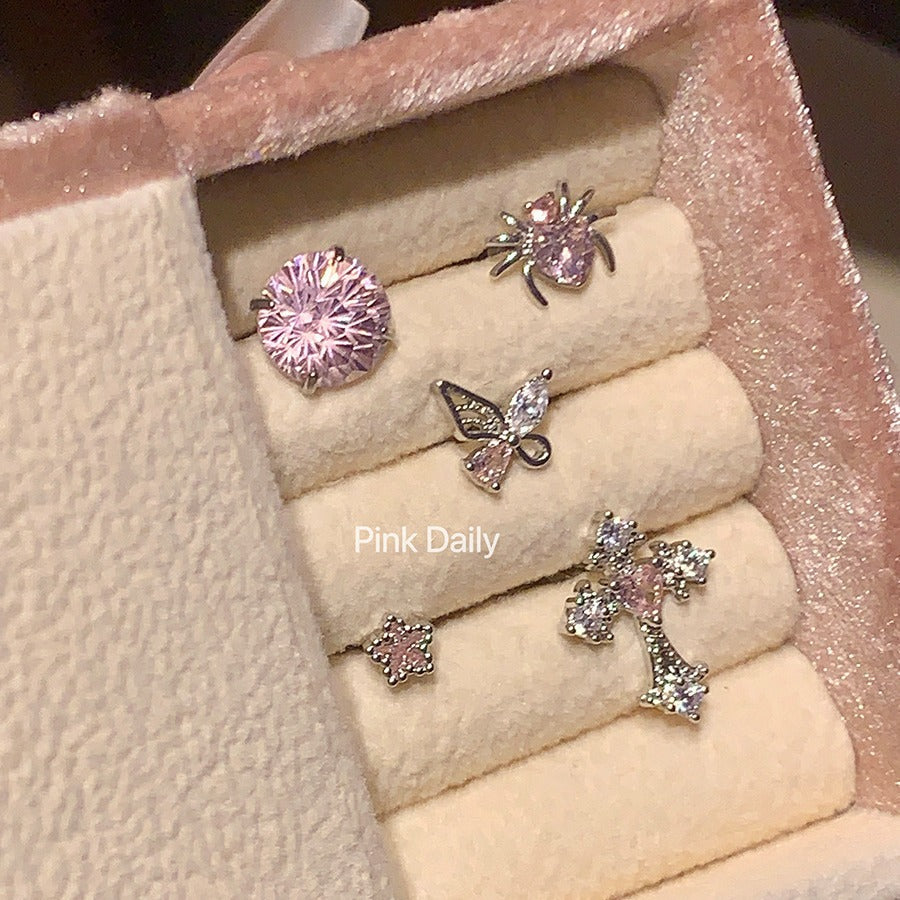 Wholesale Pink zircon cross ear bone nail titanium steel screw  butterfly earrings