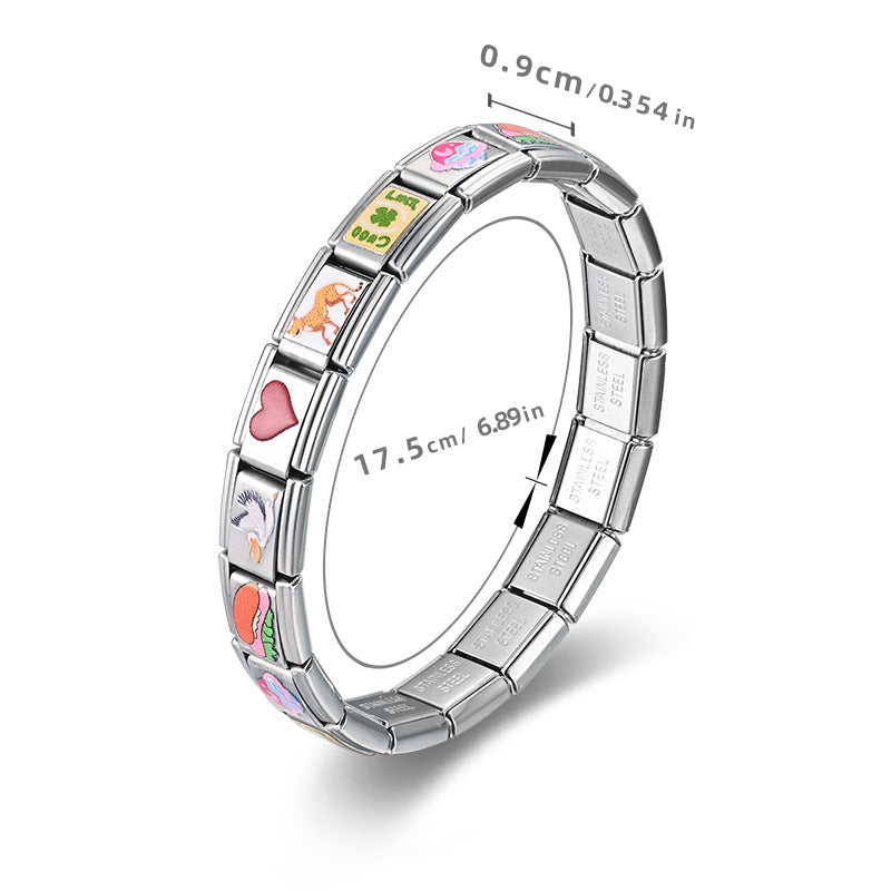 Wholesale Stainless Steel Modular Elastic Bracelet Square Train Card Printed Fashion Accessory