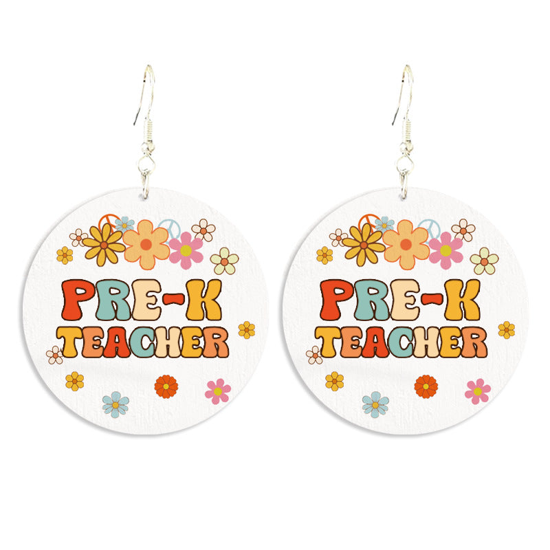 Wholesale Wooden printed school season grade text retro Bohemian autumn earrings