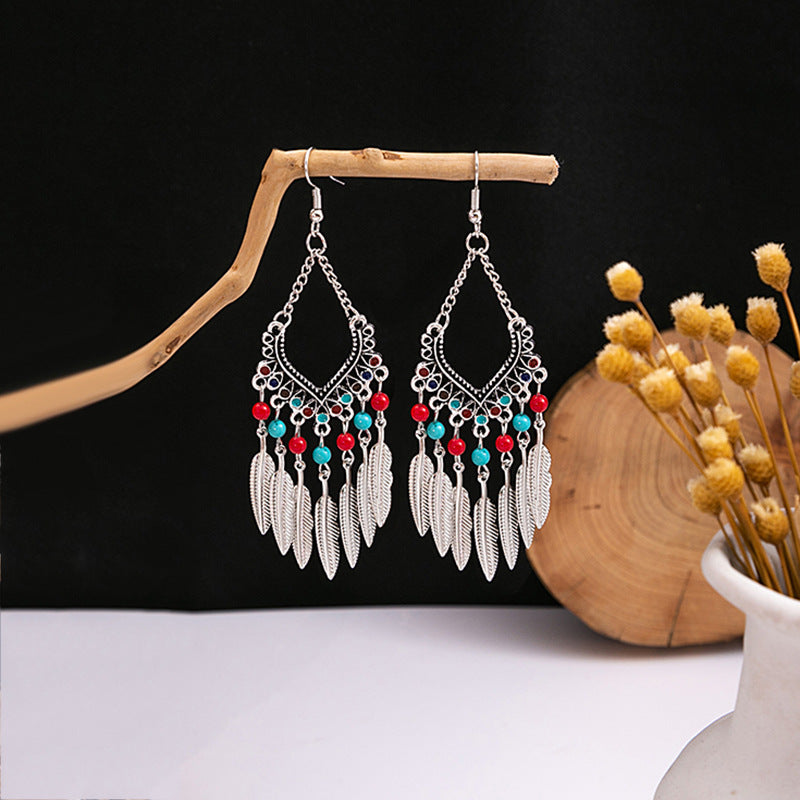 Wholesale Retro Bohemian Blue Turquoise Ethnic Style Alloy Earrings ACC-ES-MDD022