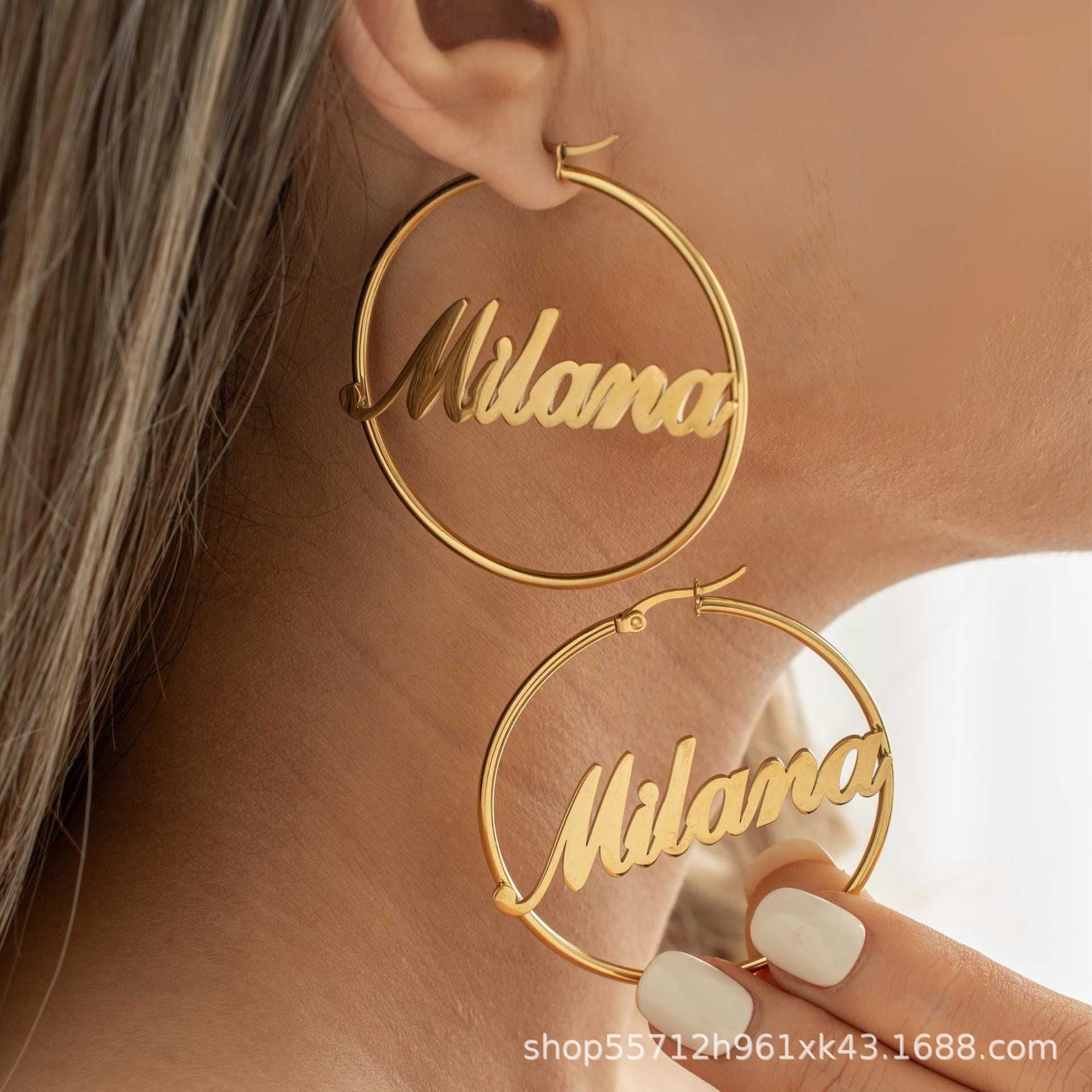 Wholesale Stainless steel large hoop letter earrings