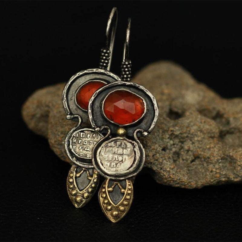 Wholesale Retro Ethnic Teardrop Embossed Alloy Earrings Jewelry Accessory Gift