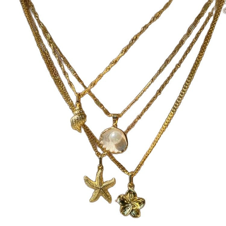 Wholesale Floral Pearl Shell Multi Layer Clavicle Necklace Trendy Fashion Accessory For Boutique Resale And Gift