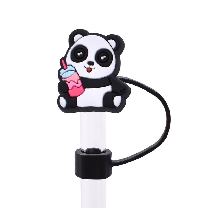 Wholesale Random 100pcs Cute Panda Series PVC Soft Straw Tube Cap