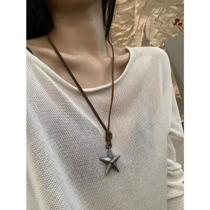 Wholesale Adjustable  Star Pendant Punk Alloy Silver Five-pointed Star Long Necklace