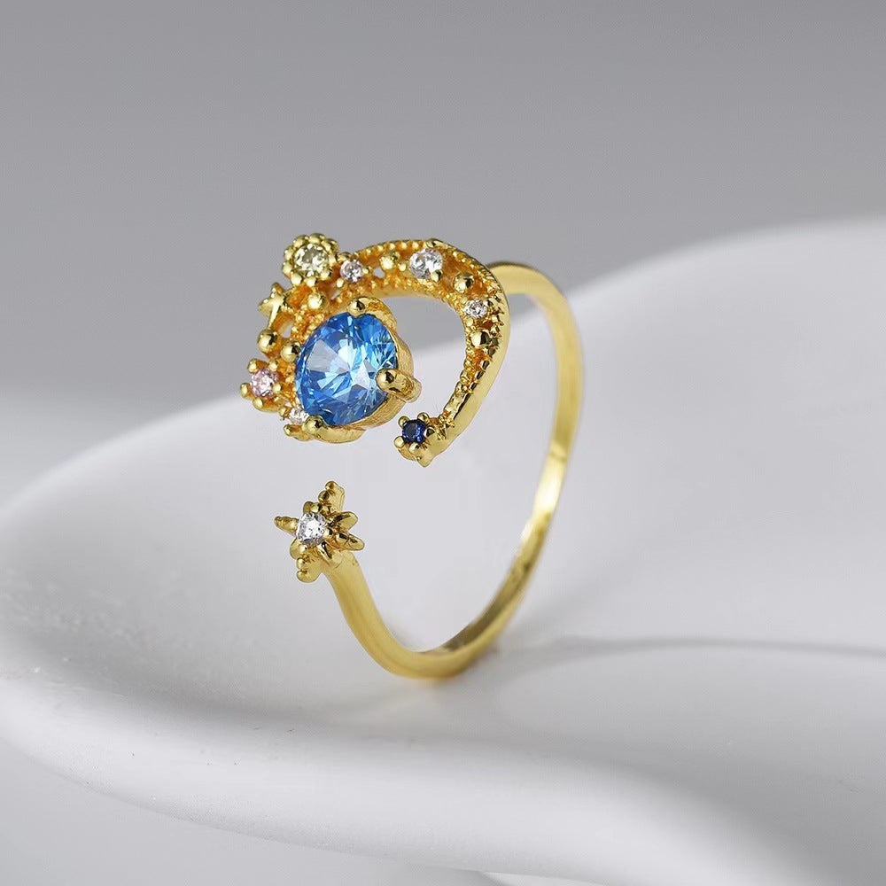 Wholesale Light Luxury Star and Moon Micro Inlaid Open Rings ACC-RS-YXY025