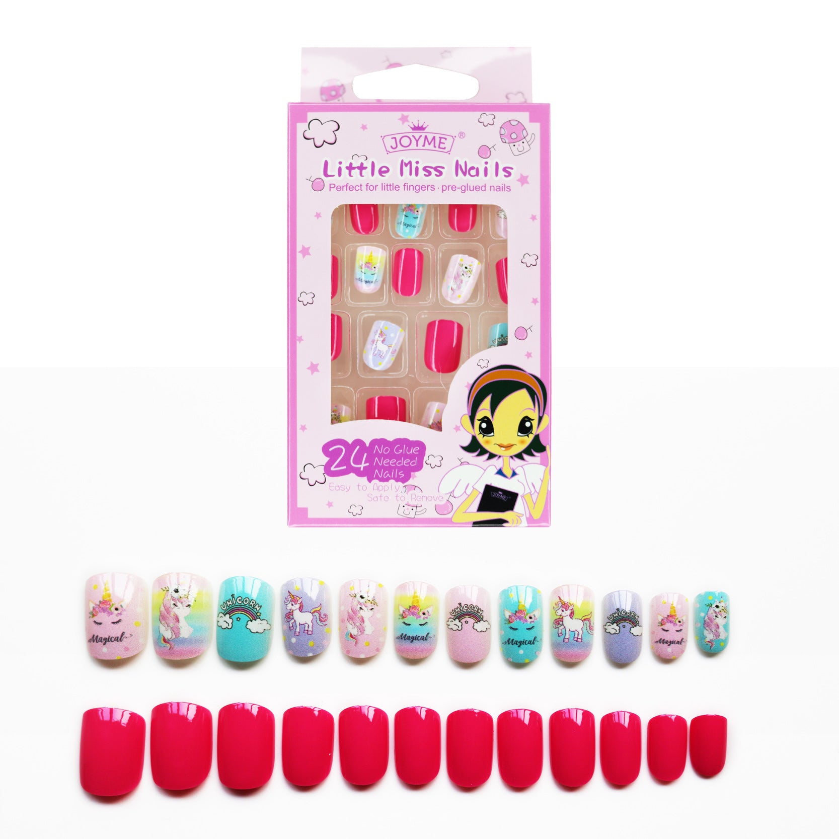 Wholesale Children's Press on Nails Kits 24 Solid Color Back Glue Nail Art Pieces ACC-NS-XKQ004