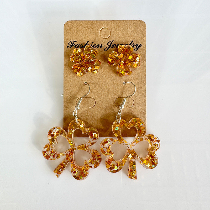 Wholesale Acrylic St.  Patrick' s Day Four-Leaf Clover and Three-Leaf Clover Earring Set