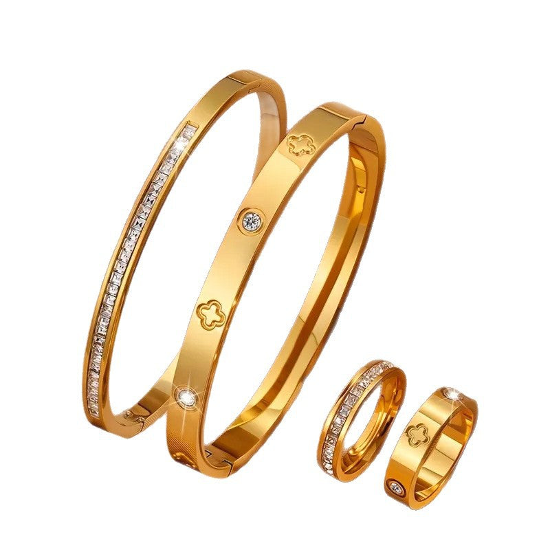 Wholesale Vintage Stainless Steel 4 Piece Bracelet and Ring Jewelry Set for Women