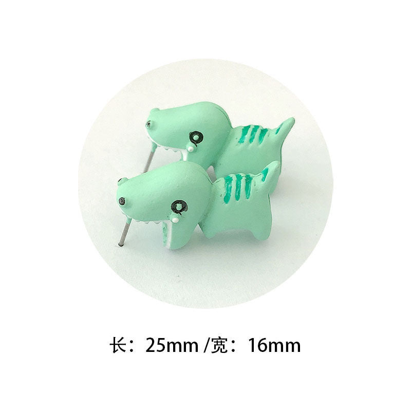 Wholesale Cute Cartoon Dinosaur Shark Painted Ear Studs Earrings