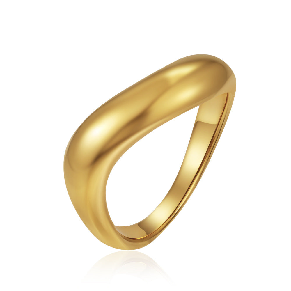 Wholesale Chic 18K Gold-Plated Stainless Steel Curved Pinky Ring - Fashion Accessory for Resale