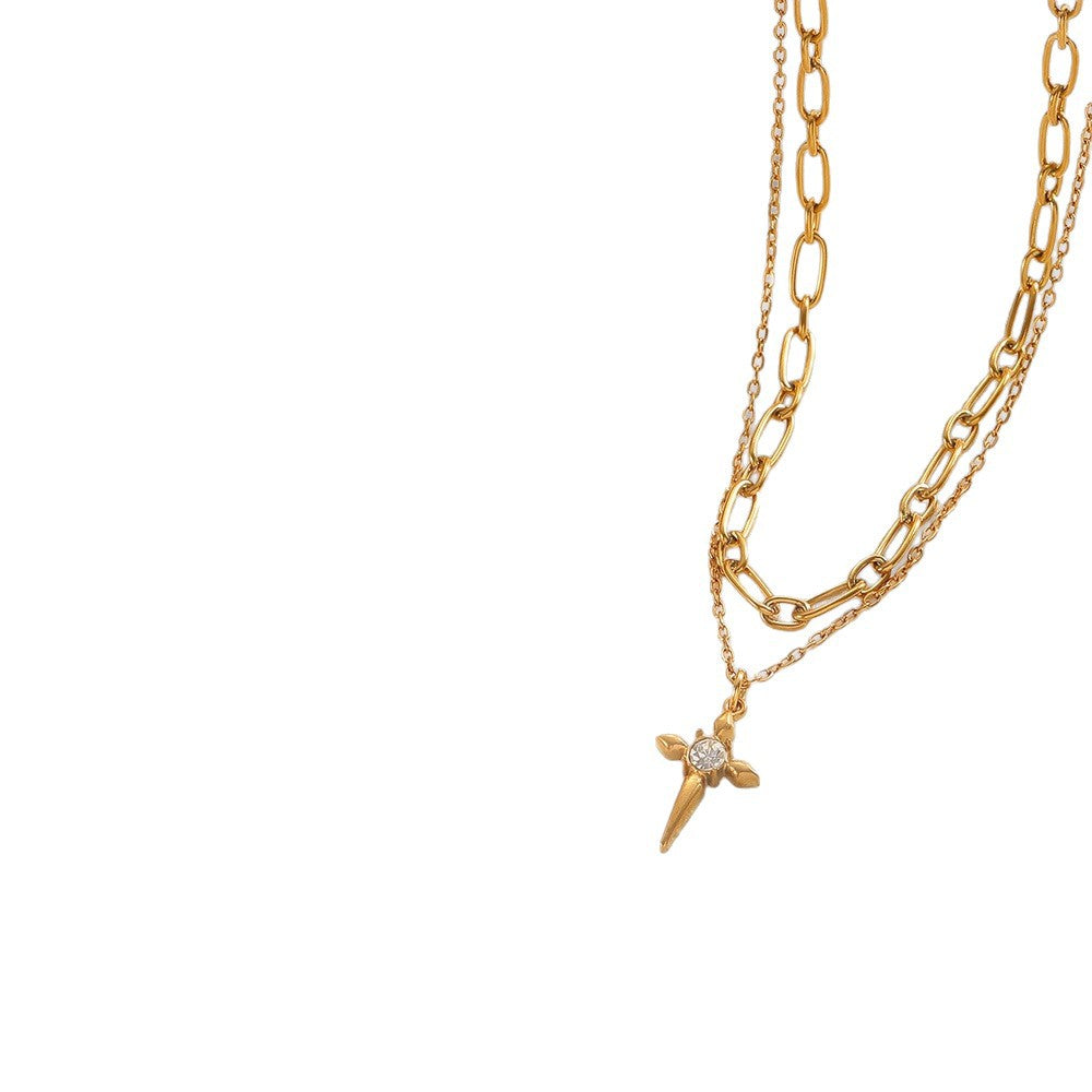 Wholesale Stainless steel cross multi-layered pendant necklace