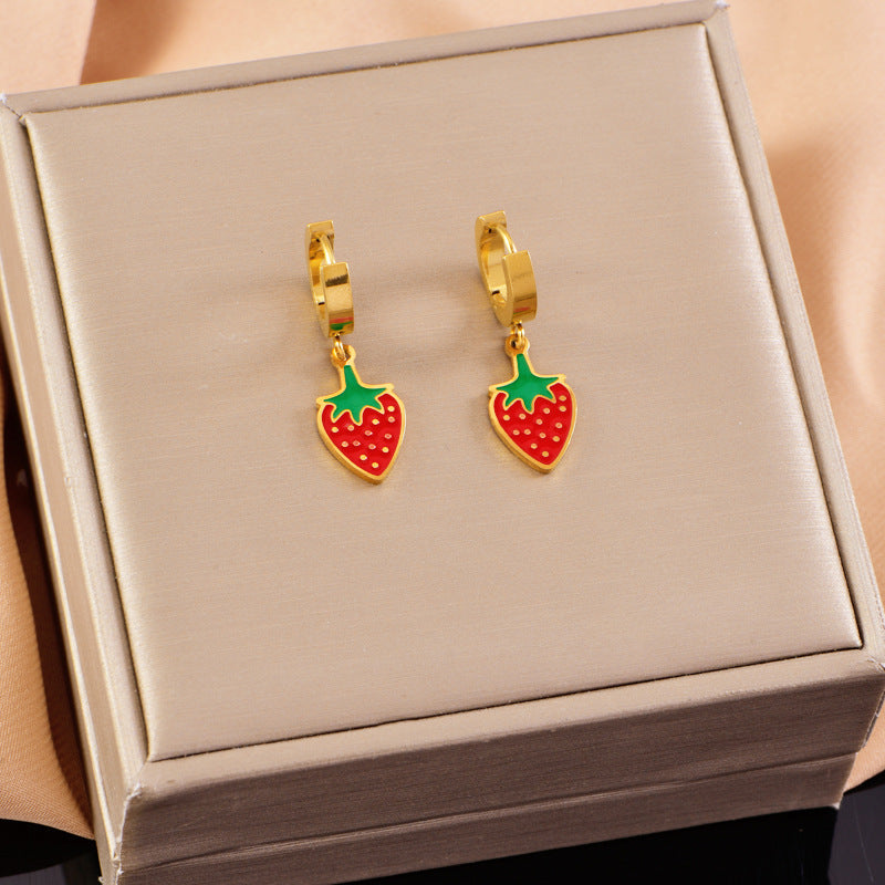 Wholesale  stainless steel color drop glue strawberry fruit earrings