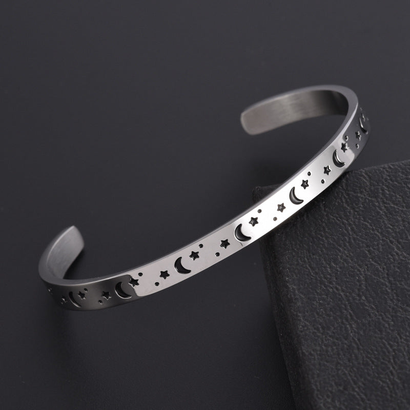 Wholesale simple   stainless steel star Moon C- shaped bracelet