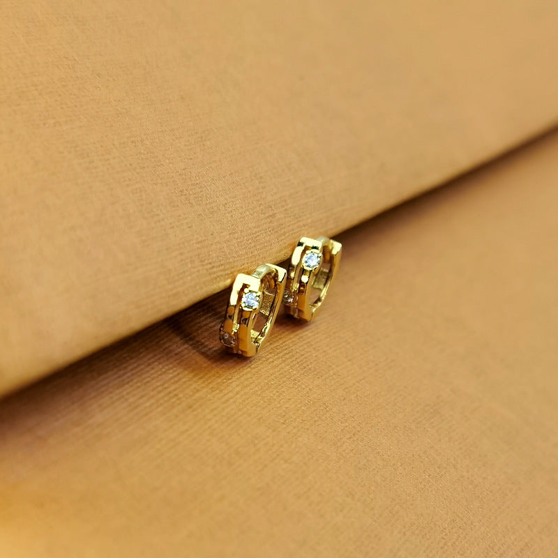 Wholesale Minimalist Double Layer Zircon Ear Studs Copper Electroplated Fashion Accessory for Boutique Resale