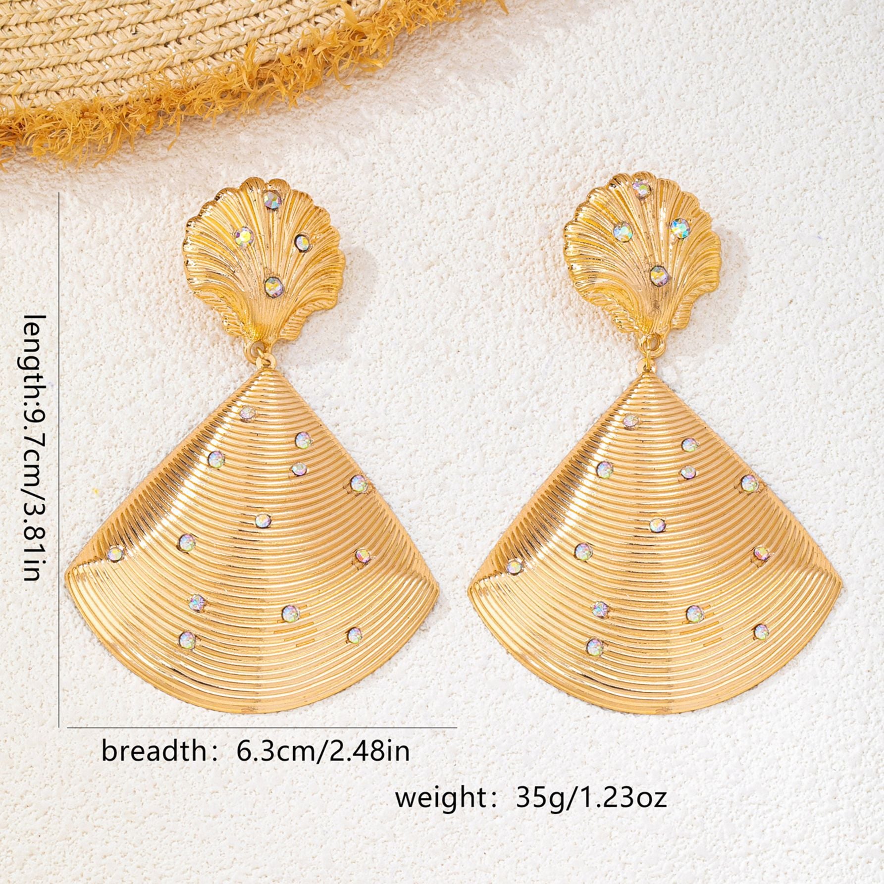 Wholesale Gold Shell Fan Shaped Rhinestone Earrings For Women Trendy Party Jewelry Accessory